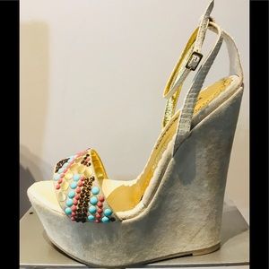 Francesco Sacco Snakeskin Wedge Topaz Turquoise